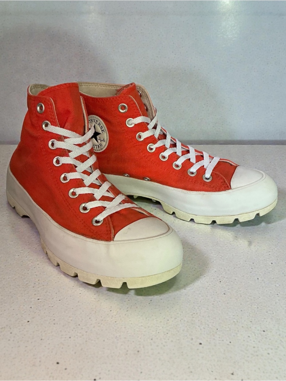 Converse High Top Platform Sneakers - Orange with White